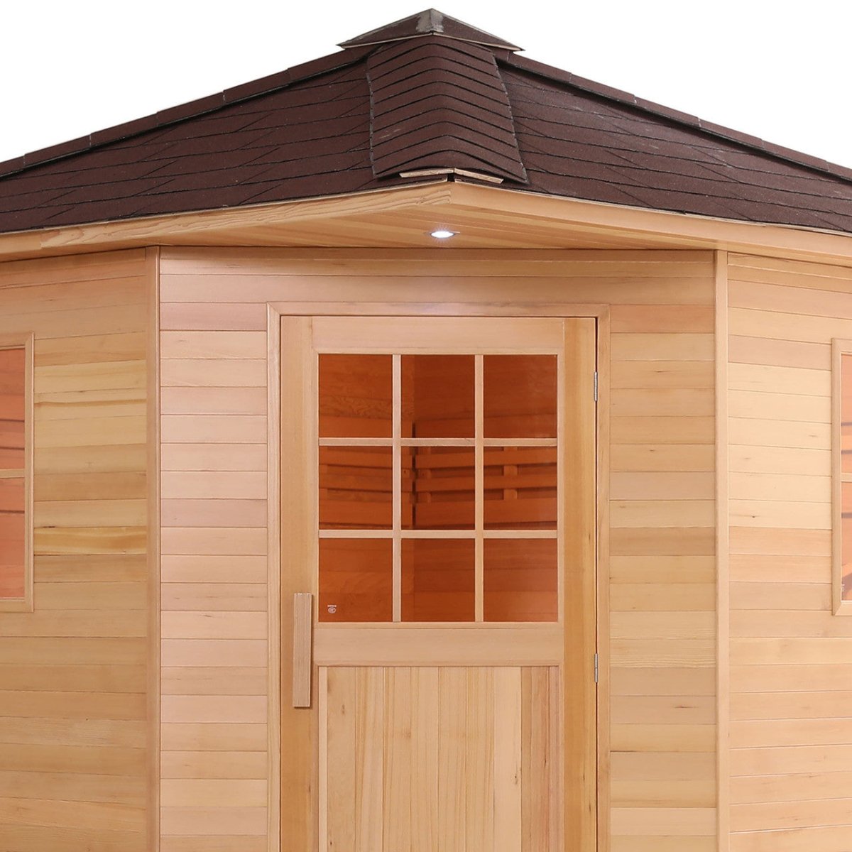 Canadian Hemlock Outdoor 5 Person Traditional Steam Sauna with Asphalt Roof - 6 kW