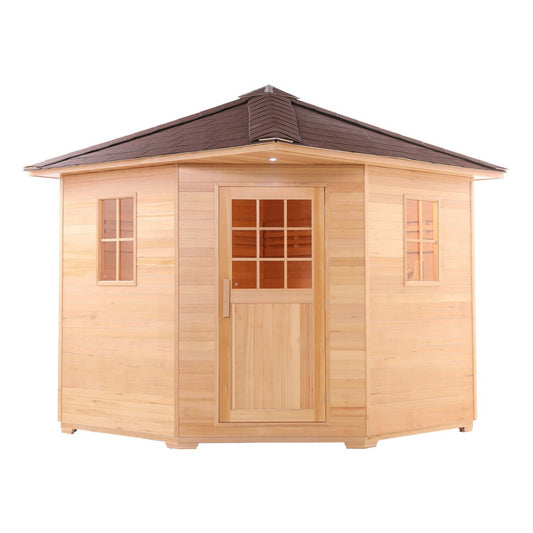 Canadian Hemlock Outdoor 5 Person Traditional Steam Sauna with Asphalt Roof - 6 kW