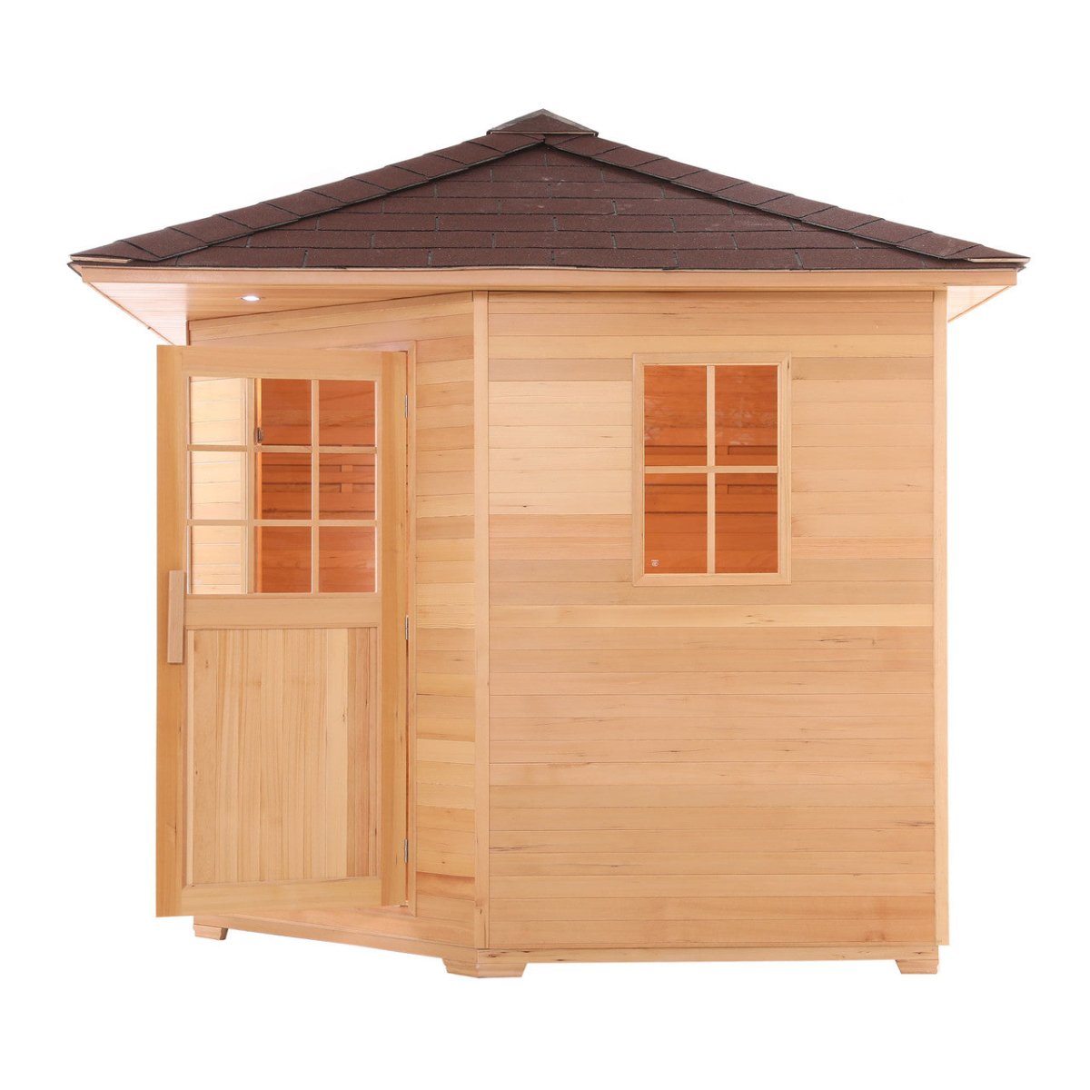 Canadian Hemlock Outdoor 5 Person Traditional Steam Sauna with Asphalt Roof - 6 kW